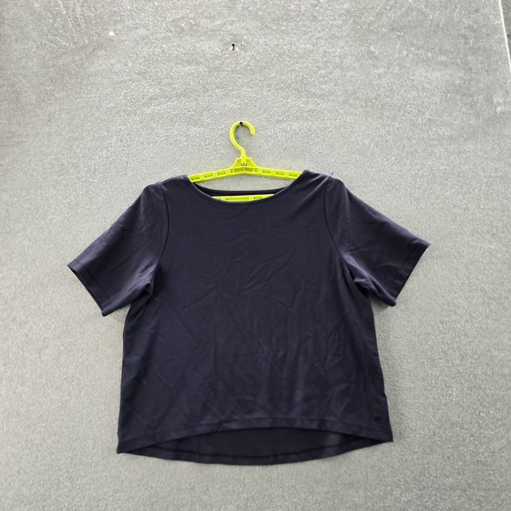 Betabrand Women Shirt M Blue Nylon Rayon Crew Neck Pullover